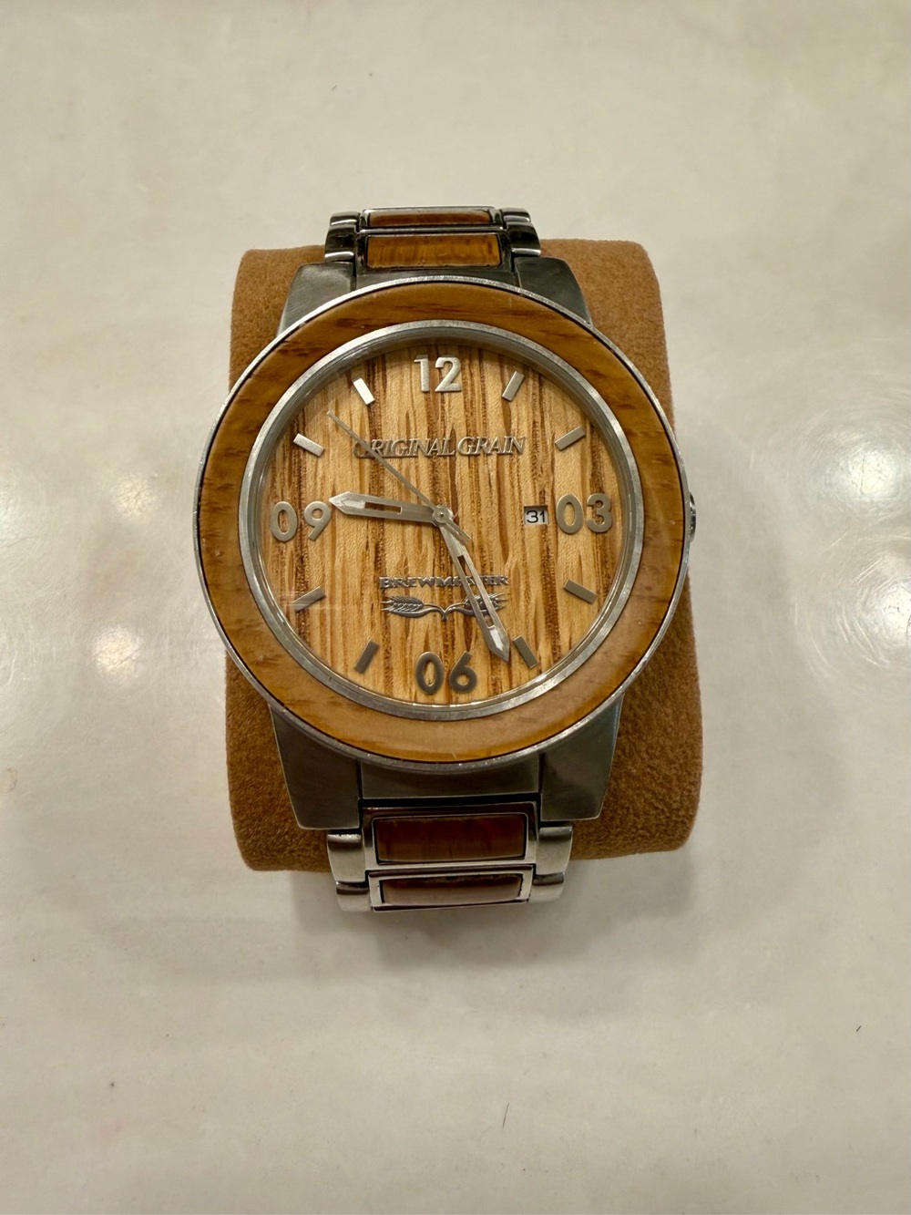 Men's Wooden Dial Stainless Steel Watch - Brown